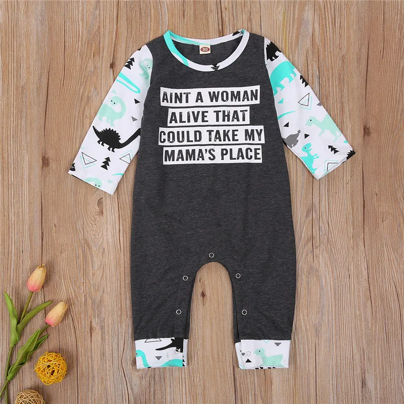 

Kids Letter Print Camouflage Romper Long Sleeve Cartoon Dinosaur Print Jumpsuit for Baby Boys Girls 3-24 Months
