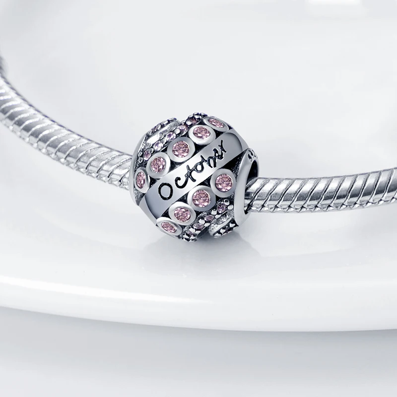 

HOT SALE Trend 925 Sterling Silver October Birthstone Dangle Charm Beads Fit Original Pandora Bracelet Pendant Necklace Jewelry