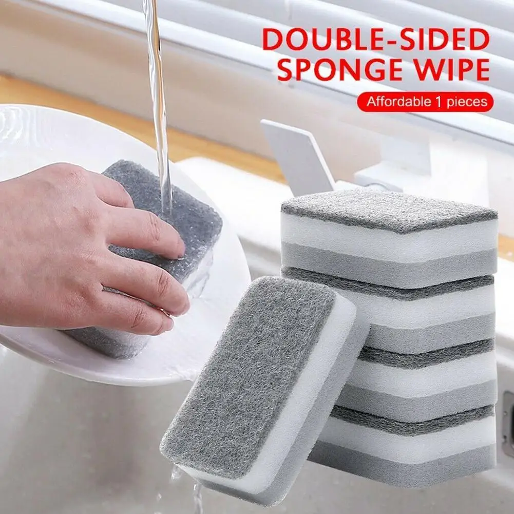 

Home Sponge Gray Double-sided Cleaning Cloth Wash the Pot Sponge Wipe Tools Block and For Household Kitchen Bowl Magic Clea C3B2