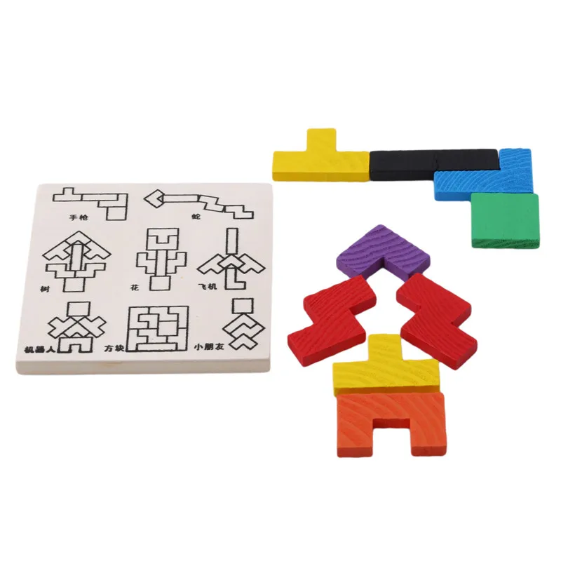 

Children Colorful Wood Tangram Brain-Teaser Puzzle Kids Wooden Tetris Game Jigsaw Puzzle Toy Preschool Children Educational Toy