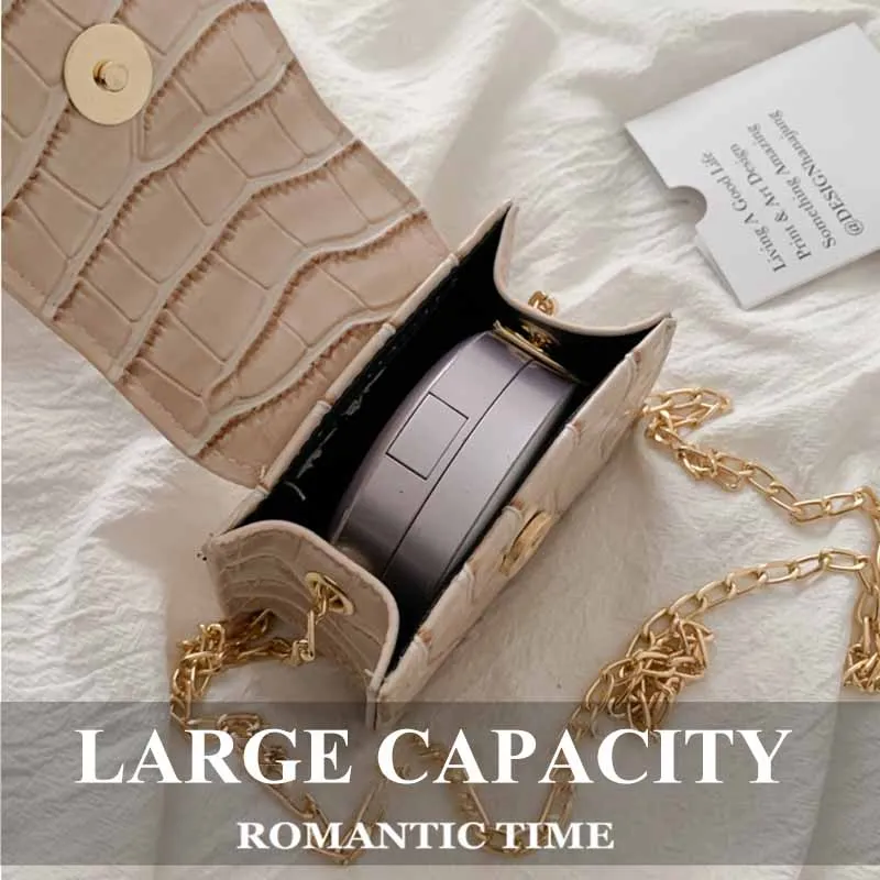 

Shoulder Bags Women Mini Flap Stone Crack Chic Fashion Single-shoulder Chains Strap Elegant New Stylish Korean Style All-match