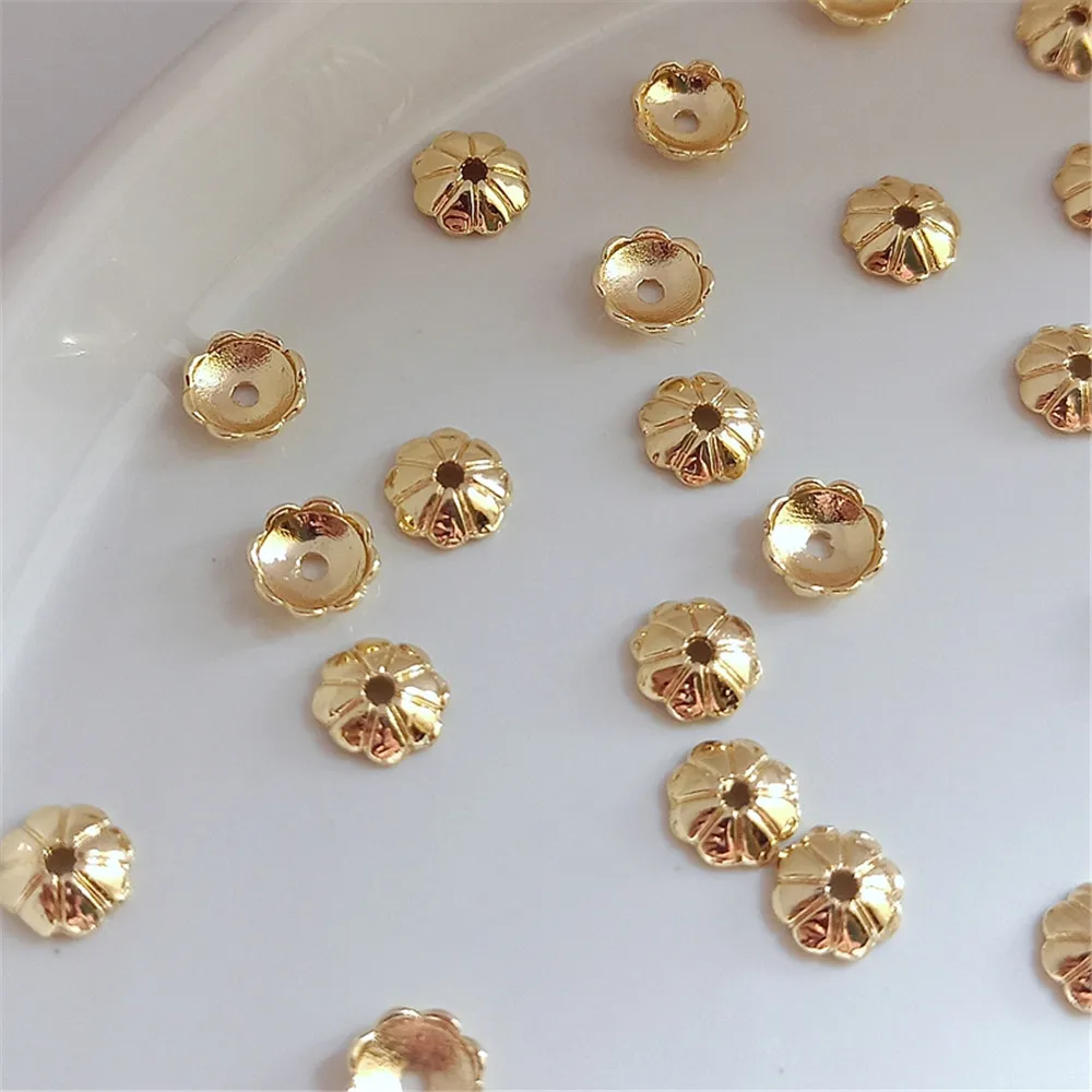 

14K Plating Gold Filled Petal shaped flower holder flower cap pearl holder bracelet necklace manual DIY jewelry accessories