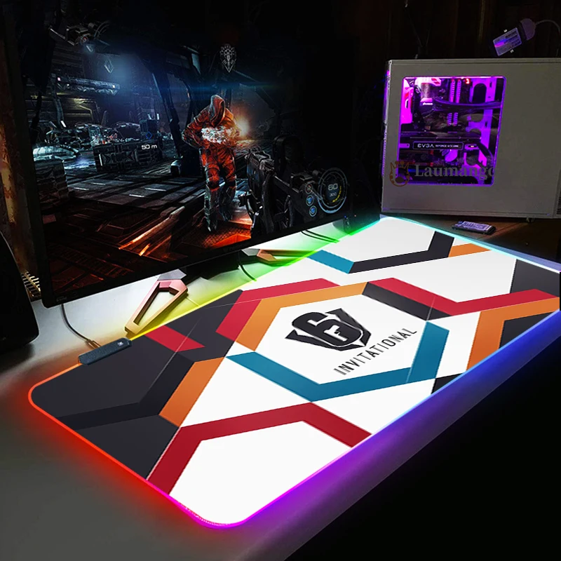 RGB компьютерный светящийся игровой коврик для мыши Радуга шесть осады Красочный