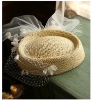 202101 anran 185 new spring summer grace veil mesh flower lady paper formal beret hat women leisure painter pumpkin hat