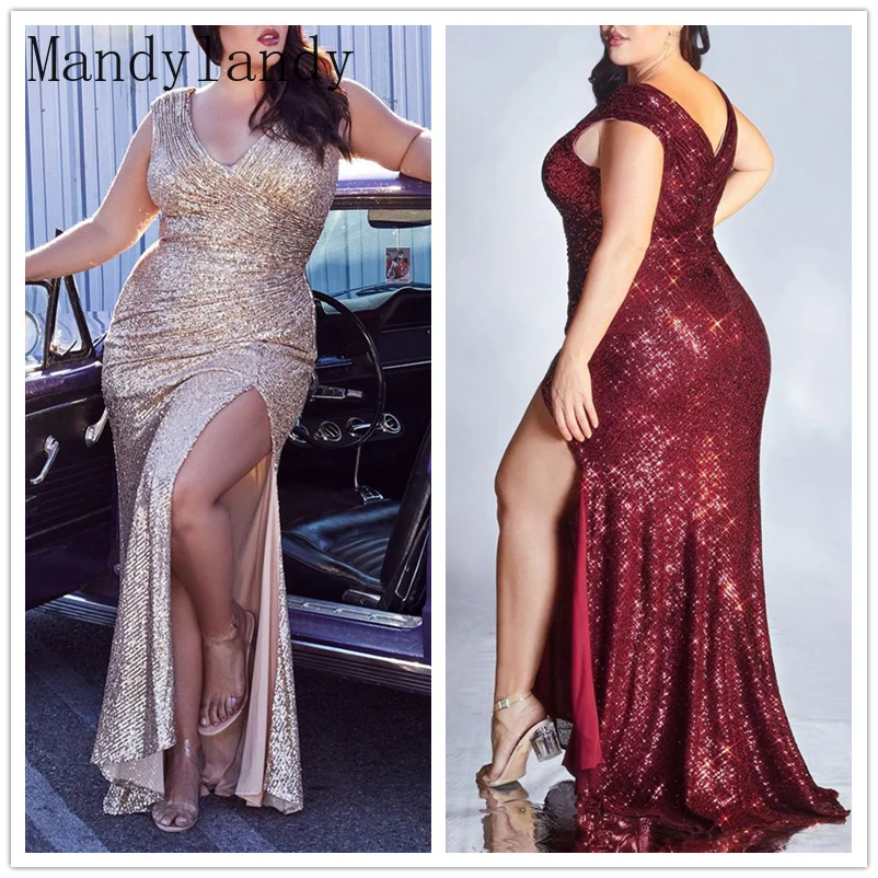 

Mandylandy Women's Sexy Sequins Party Evening Dress Lady Elegant Fashion Sleeveless V Neck High Waist Slit Dress