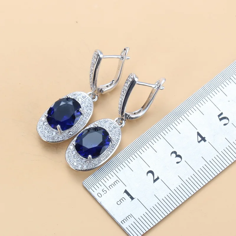 Женский Свадебный костюм с овальным синим цирконием 4 шт. серебристого