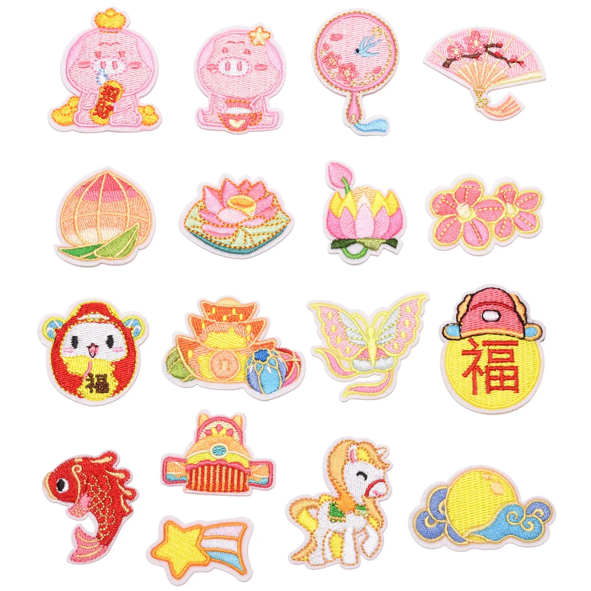 Japan Anime Embroidery Horse Patch DIY Fish Lotus Embroidered Patches For Clothing Bottle Patch Iron on Patches Clothes Parches