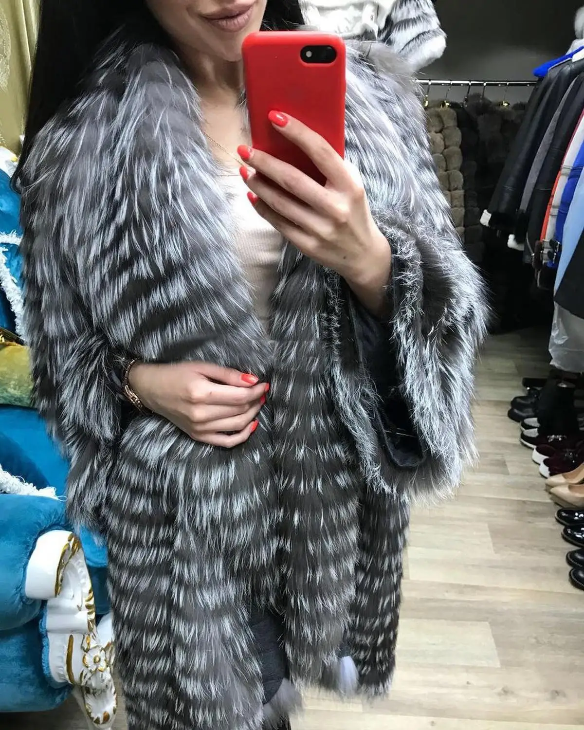 Новая шуба из натурального Лисьего меха, шуба из натурального Лисьего меха, толстая Женская куртка с v-образным вырезом, модная Длинная зимняя женская шуба из натурального меха, роскошная FC-142