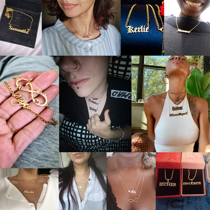 

Atoztide Name Custom Necklace Jewelry for Women Personalized Chain Pendant Nameplate Gold Stainless Steel Necklace Chrismas Gift