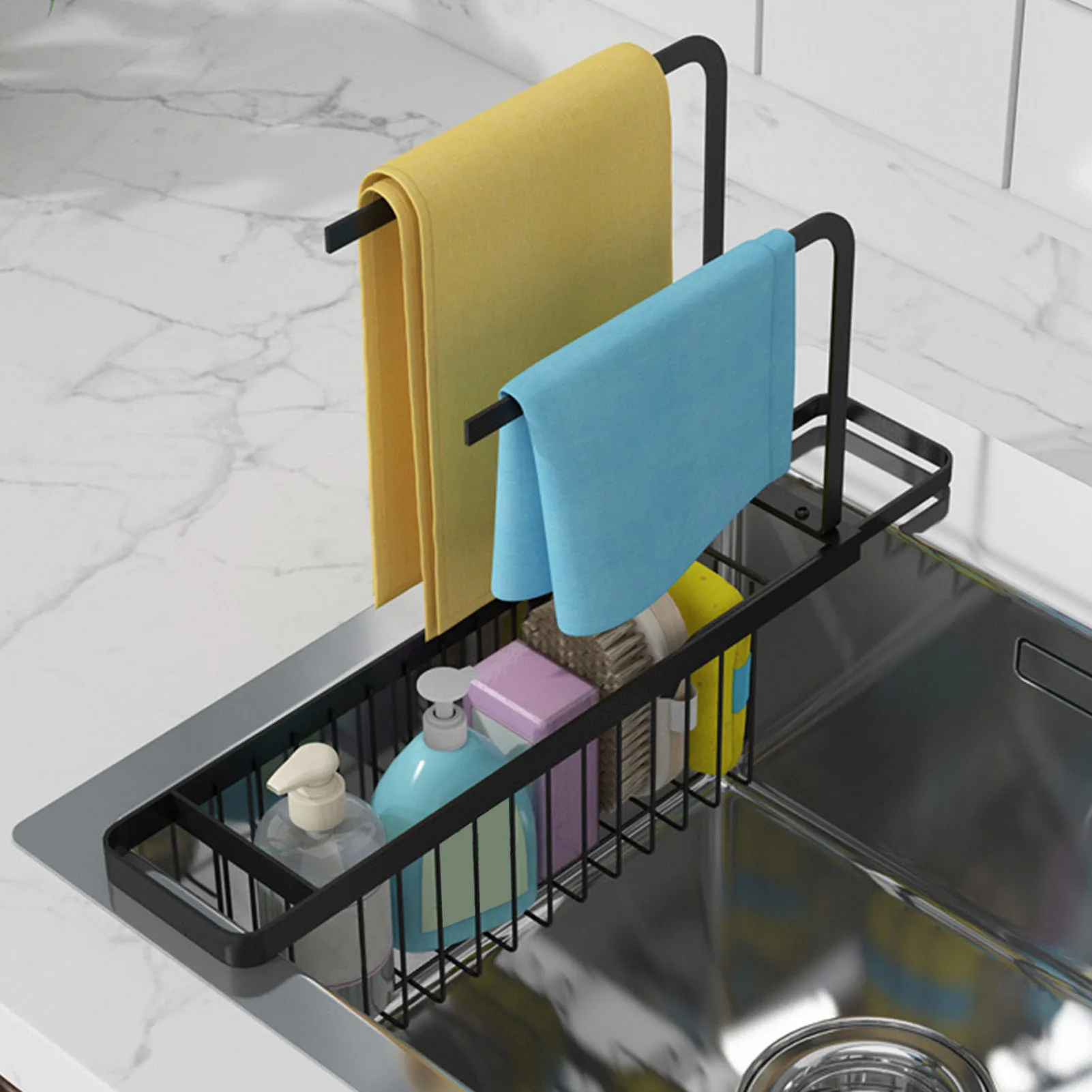 

Retractable rag rack Kitchen storage rack Sink rag drain rack Multifunctional rag rack