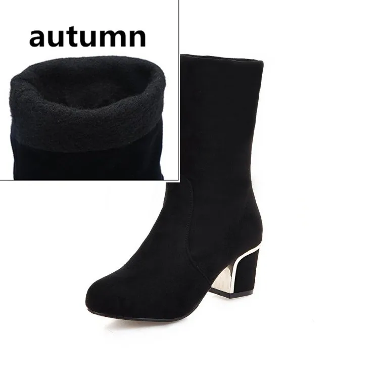 black normal YMECHIC/Коллекция года; сезон осень-зима; складывающиеся ботильоны из флока без застежки на высоком квадратном каблуке; женская обувь; цвет черный, синий; большие размеры - Цвет: black normal