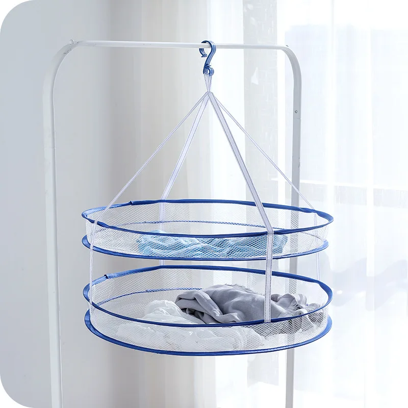 Drying Net Dual Layers Folding Drying Racks & Nets Mesh Blue Sweater Underwear Bra Hanging Basket Laundry Storage & Organization