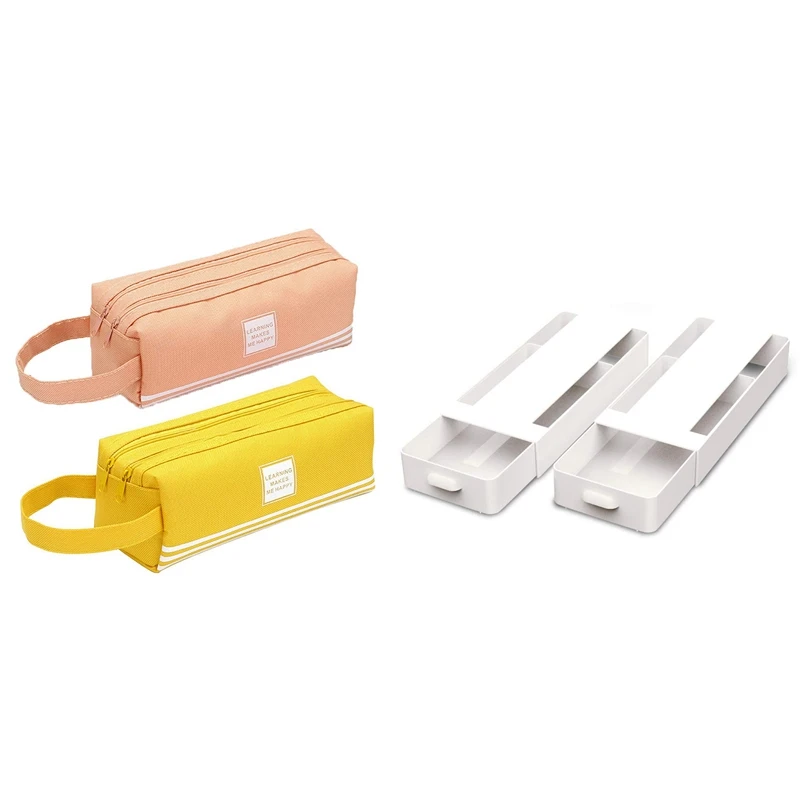 

2 Pcs Double Zippers Pencil Case with Compartments Big Capacity Pen Case & 2 Pcs Under Desk Drawer Organizer Storage