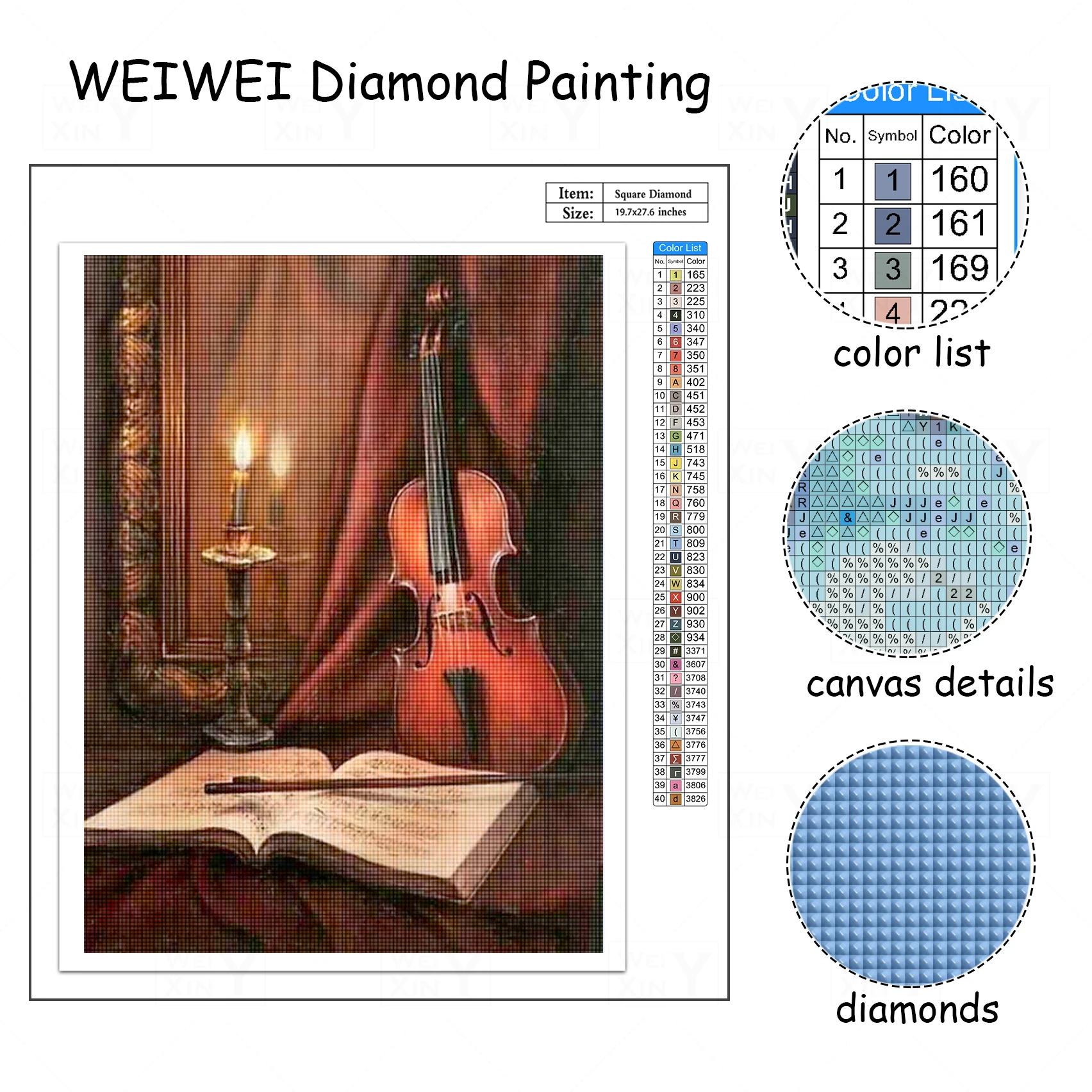 WEIWEI 5D Diy алмазная живопись винтажная скрипка Полный Набор для вышивки крестиком