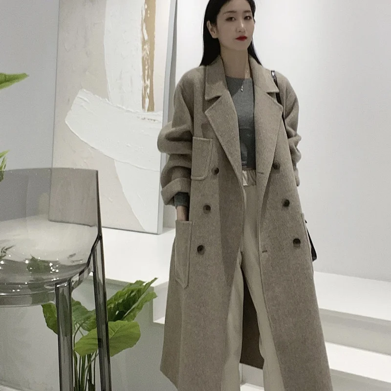 

Double Sided Cashmere Coat Women 2021 New Autumn And Winter Korean Loose Double Breasted Wool Tweed Woolen Coat Female Overcoat