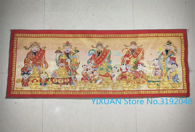 

Gods of wealth decoration silk painting brocade cloth painting machine embroidery gods gathering map