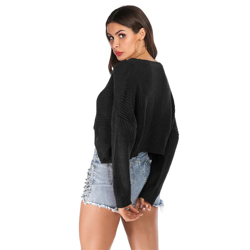 

SKTSUUC Pullover Women Vintage Loose Autumn Winter Sweater Women Plus Size Womens Sweaters 2019 V Neck Bat Sleeve Pullover Women