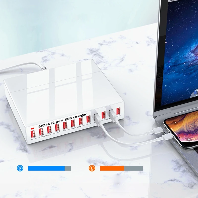 Универсальный 12-Порты и разъёмы 5V 2.4A USB Зарядное устройство станция Питание