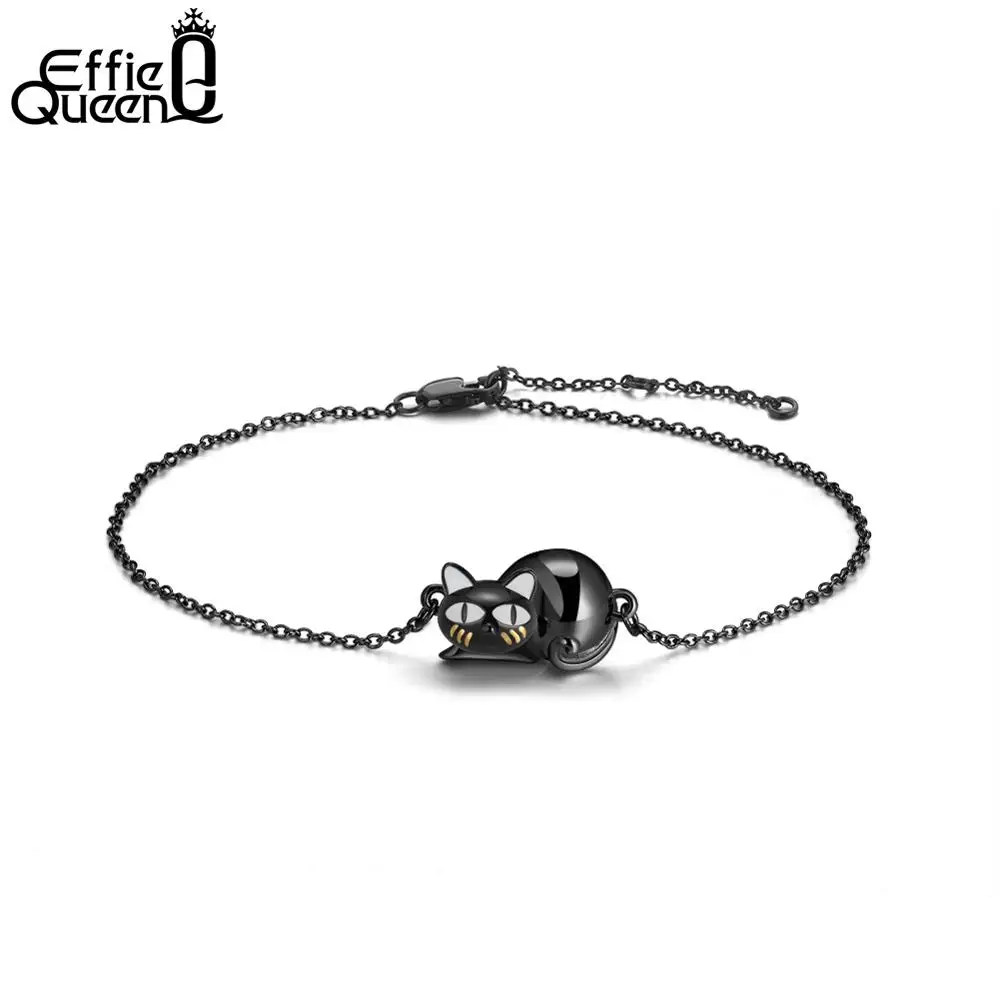 Effie queen 925 пробы серебряный шарм Браслеты для Для женщин дизайн с черными котиками для девочек, ювелирные изделия, браслет для вечеринки TSB31