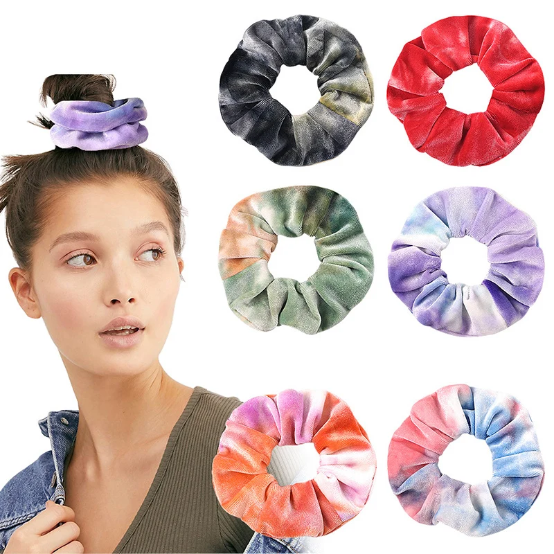 

Tie Dye Velvet Scrunchies Gradient Color Elastic Hair Bands Korean Fashion Ponytail Holder Rainbow Hair Rope Hair Accessories