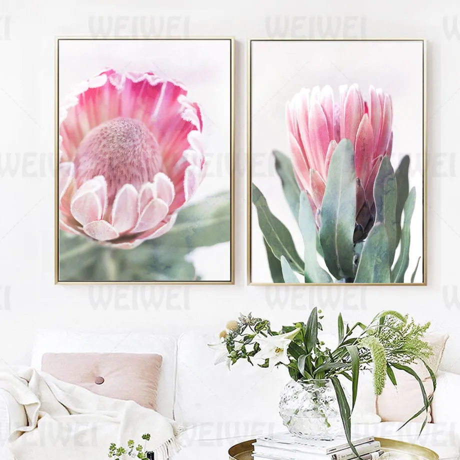 

Pink Flower Green Leaf Plant Home Decoration Drawing Line Text Love Living Room Canvas Painting Wall Poster Restaurant Bedroom