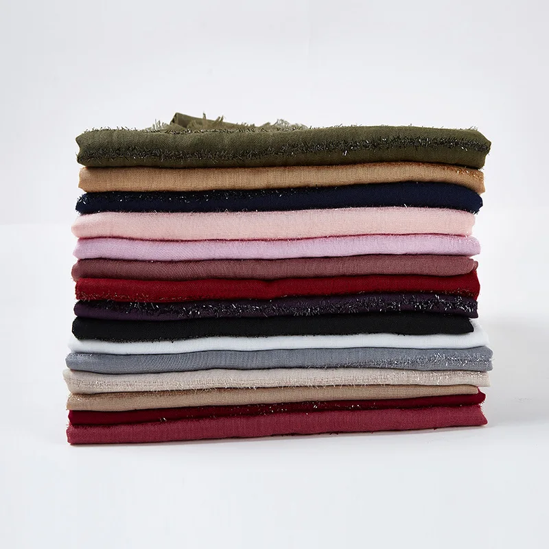 Модный золотой шелк хлопок Конопляный хиджаб шарф Мусульманский тюрбан для