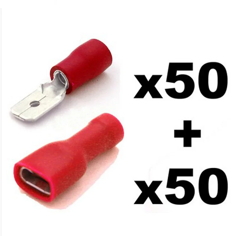 

100pcs Red Male & Female Insulated Spade Wire Crimp Terminals Connectors
