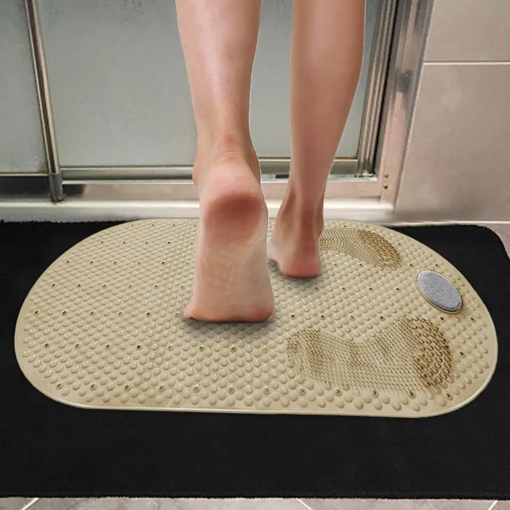Bath Tub Shower Mat Foot Scrubber With Natural Pumice Stone Oval Bathtub Antislip Suction Cups And Drain H | Дом и сад