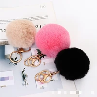 8cm fake fur brand bag keychain pompom car keyring gold color chains pompons fake fox rabbit fur charms chain