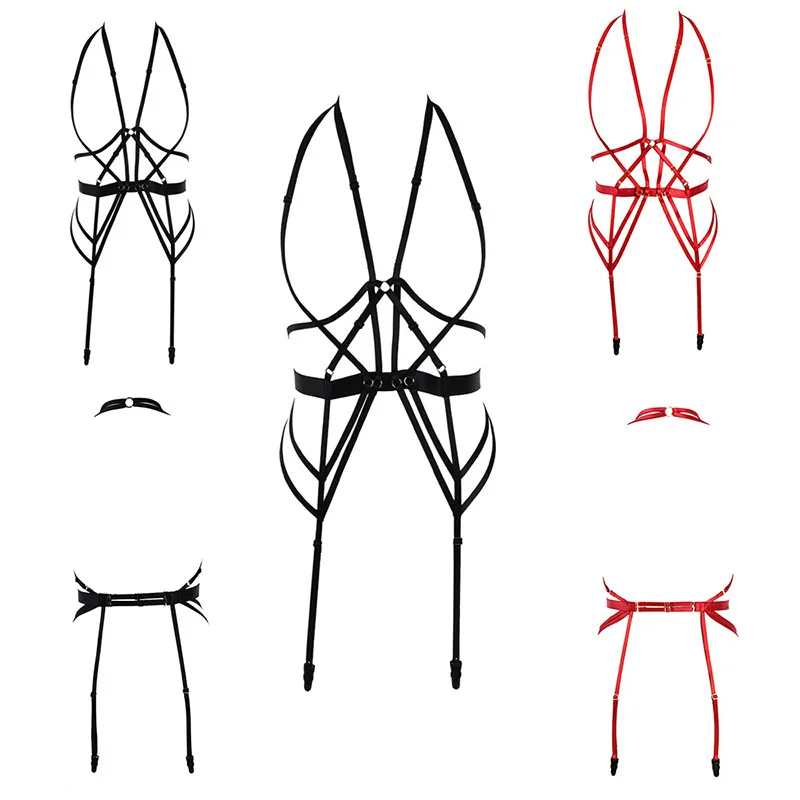 Hot Elastic Adjustable Body Harness Lingerie Set Body Cage Bra Gothic Bondage Open Bra Chest Transparent Harness Tops