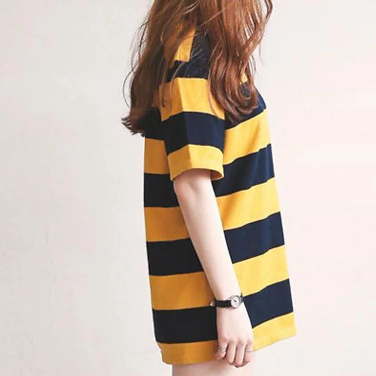 Летние футболки в радужную полоску с коротким рукавом Женская Повседневная