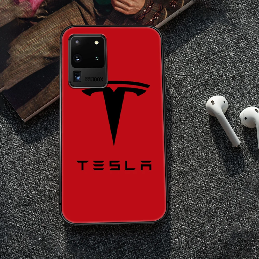 

Tesla car logo Phone Case Cover Hull For Samsung Galaxy S 6 7 8 9 10 e 20 edge uitra Note 8 9 10 plus black Hoesjes Fashion