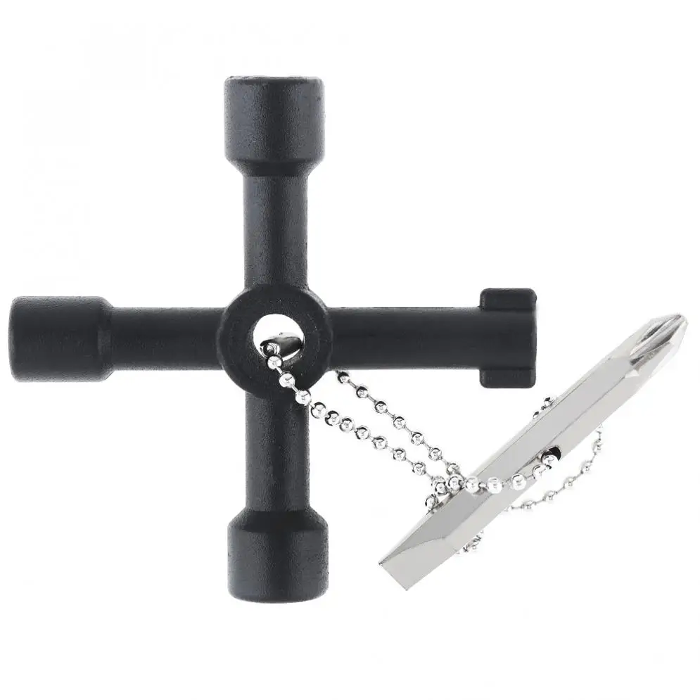 Multifunctional Black Cross Key Wrench with Bit Slotted Head for Electric Control Cabinet / Ladder Train Water Meter Valve | Инструменты