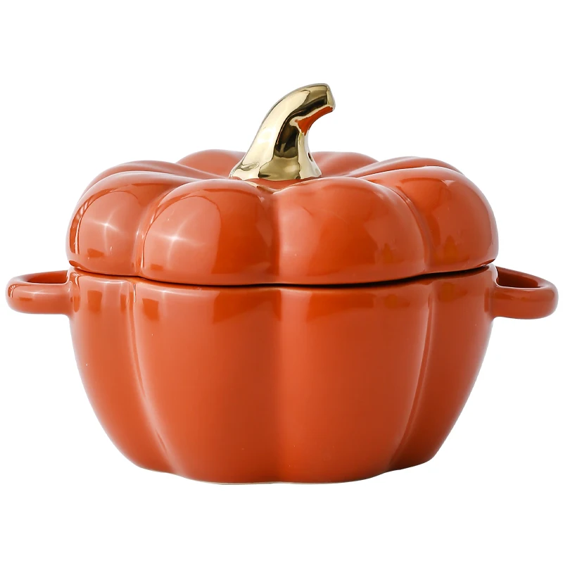 

Pumpkin Shape Baking Bowl With Lid Glaze Au Gratin Soup Salad Bowl Kitchen Bakeware Oven Party Baking Pan Supplies