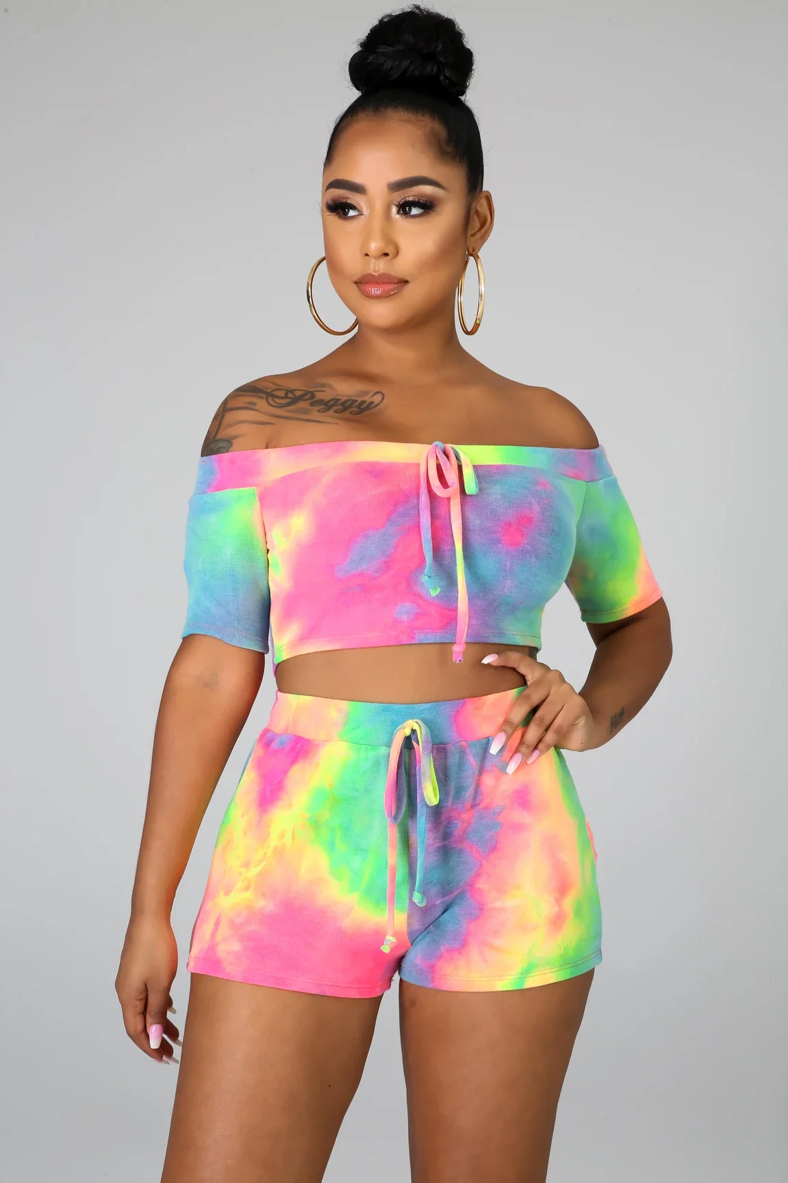 Женский летний спортивный костюм из двух предметов топ с вырезом лодочкой и