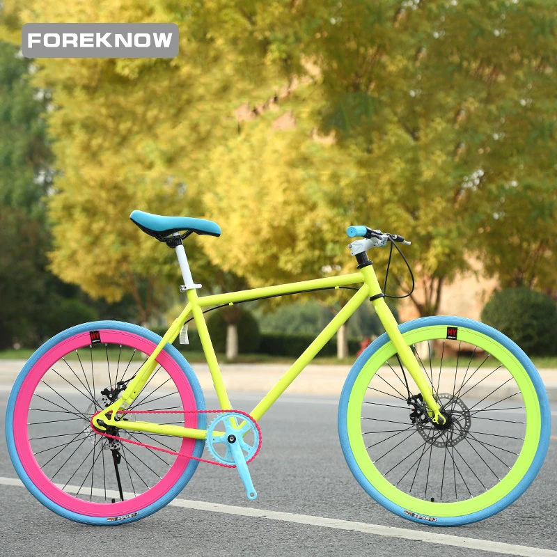Kaufen FOREKNOW DS Erwachsene Student Doppel Disc Brems Festen Getriebe Bike MTB 24 Zoll Speichen Rad Männer Extreme Sport Racing Fahrt Straße Fahrrad