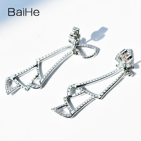 BAIHE Solid 14K белое золото 0.70ct(всего) H/SI натуральные Алмазы обручальные женские модные ювелирные изделия подарок серьги-гвоздики
