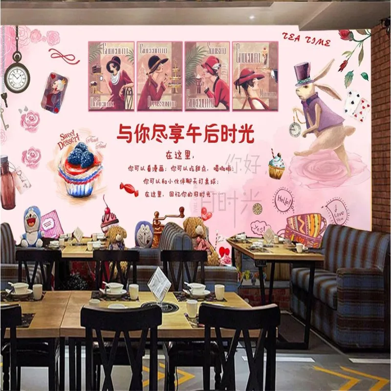 Пользовательский розовый акварельный послеобеденный чай настенная бумага 3D