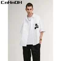 cnhnoh summer new trendy brand loose fashion tie dye character printing lapel short sleeved shirt for men 16000