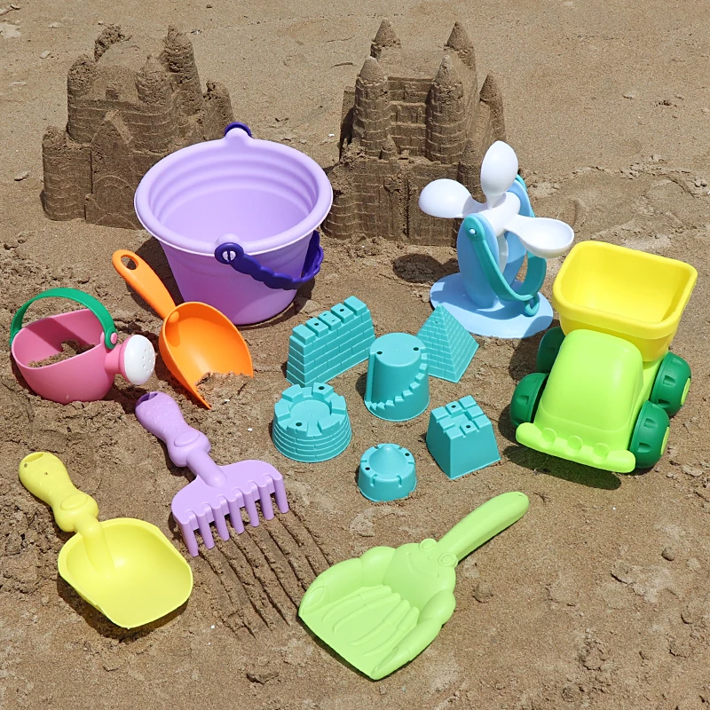 

Beach Toys Sand Water Wheel Moulds Truck Bucket Beach Shovels Rakes Tool Kit for Toddlers Kids Outdoor Summer Play Cart Toys