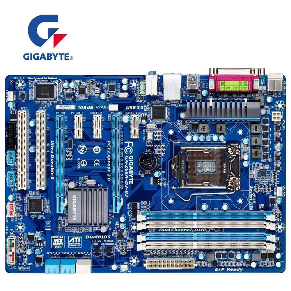 Для GIGABYTE GA Z68A D3 B3 материнская плата для компьютера PCI E 3 0 LGA 1155 DDR3 Intel Z68