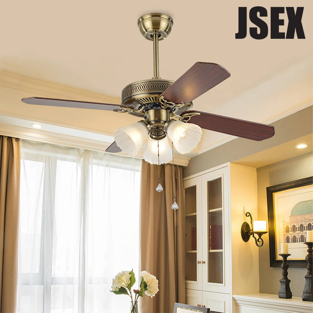 

110V 42 inch American Vintage Ceiling Fan With Lights Remote Control 220v Ventilador De Techo Bedroom Light Lamp E27 Bulbs