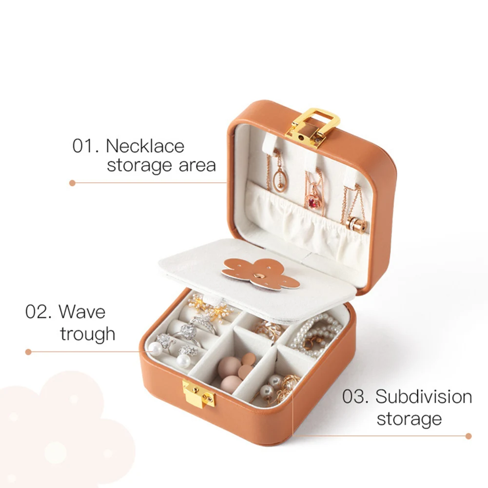 

Women Girls Home Travel Mini Portable Lightweight Rings Earrings Jewelry Case Necklace Display Bedroom PU Leather Storage Box