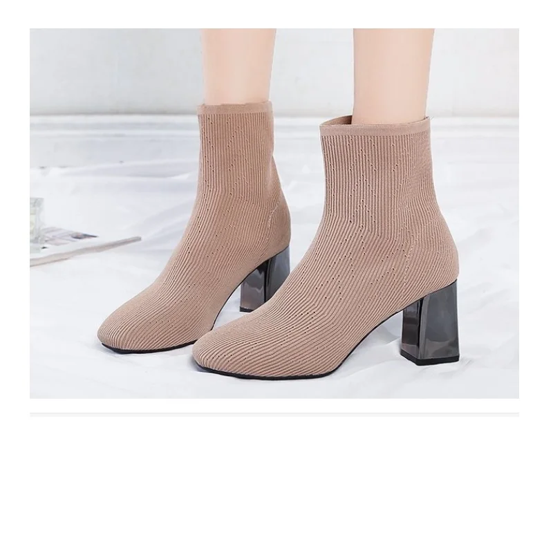 Женские эластичные ботинки из флока Короткие Модные облегающие Сезон осень-зима