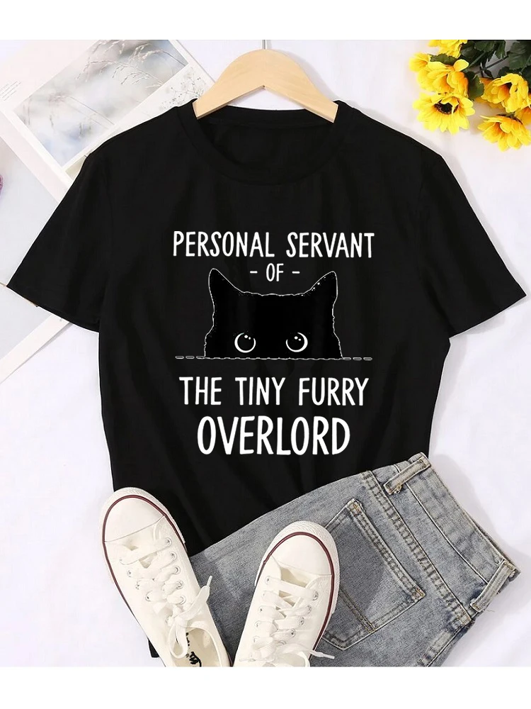 

The Tiny Furry Overlord Oversized Top 100 Cotton Funny Cat Graphic Tee Shirt Fahion letter print Female Shirt Streetwear EU SIZE