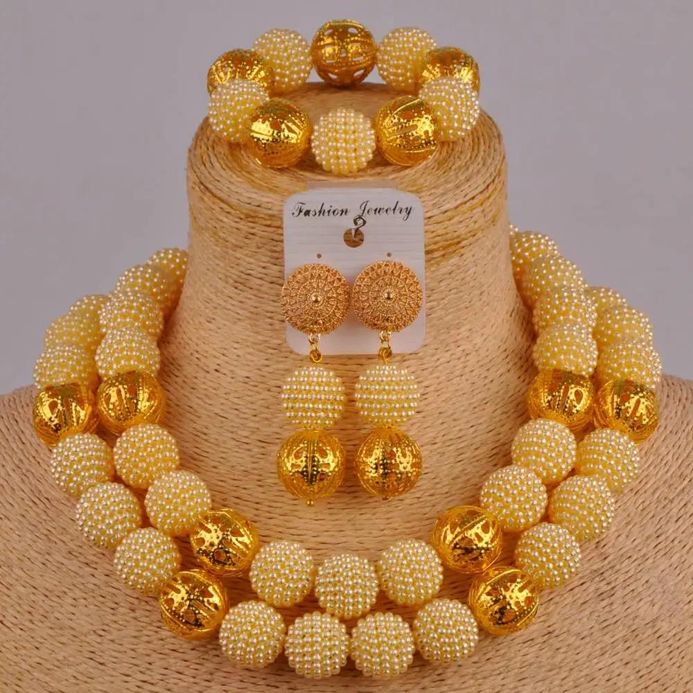 Желтый костюм ожерелье африканский набор с искусственным жемчугом нигерийский