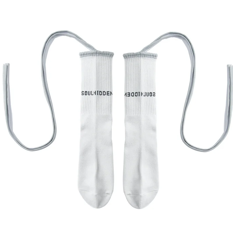 

Cross Straps Calf High Socks Ladies Personality Reflective Luminous Personality Fashion In The Tube Cute Black and White Socks