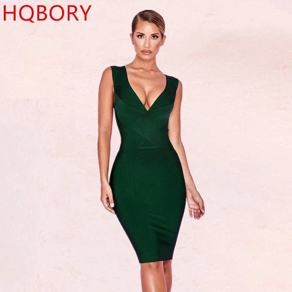 Женское трикотажное платье до колен темно зеленое Облегающее вязаное чехол с