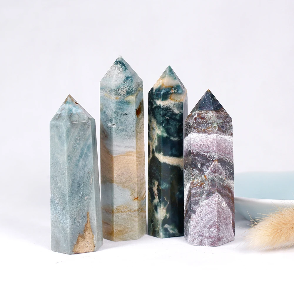 7-10 см натуральный кристалл океан яшма точка лечебный камень шестигранный