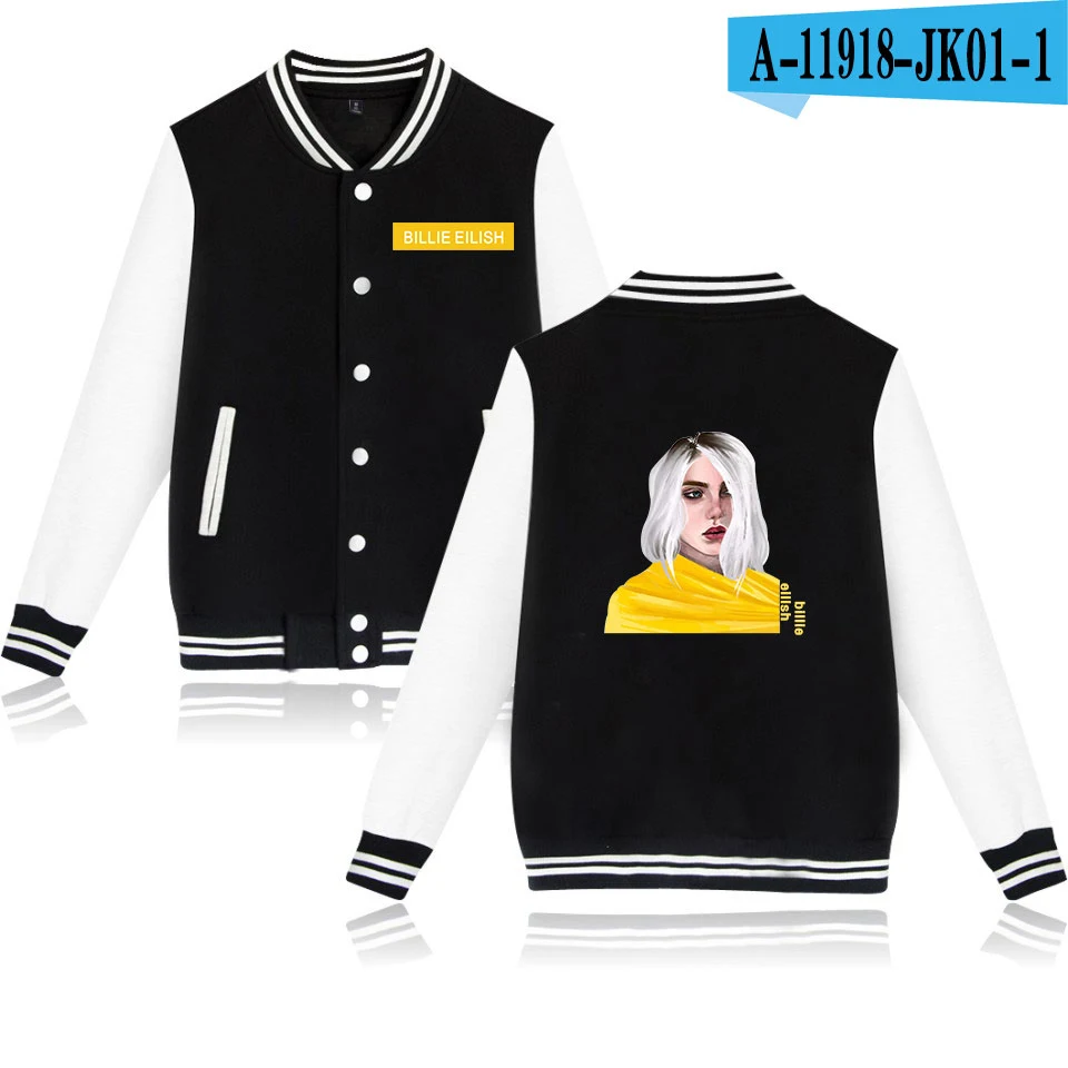 As picture Billie Eilish, бейсбольная куртка, женская, мужская, модная, повседневная, Харадзюку, хип-хоп, уличная, с принтом, бейсбольная куртка, синяя+ серая, куртки, топы - Цвет: As picture